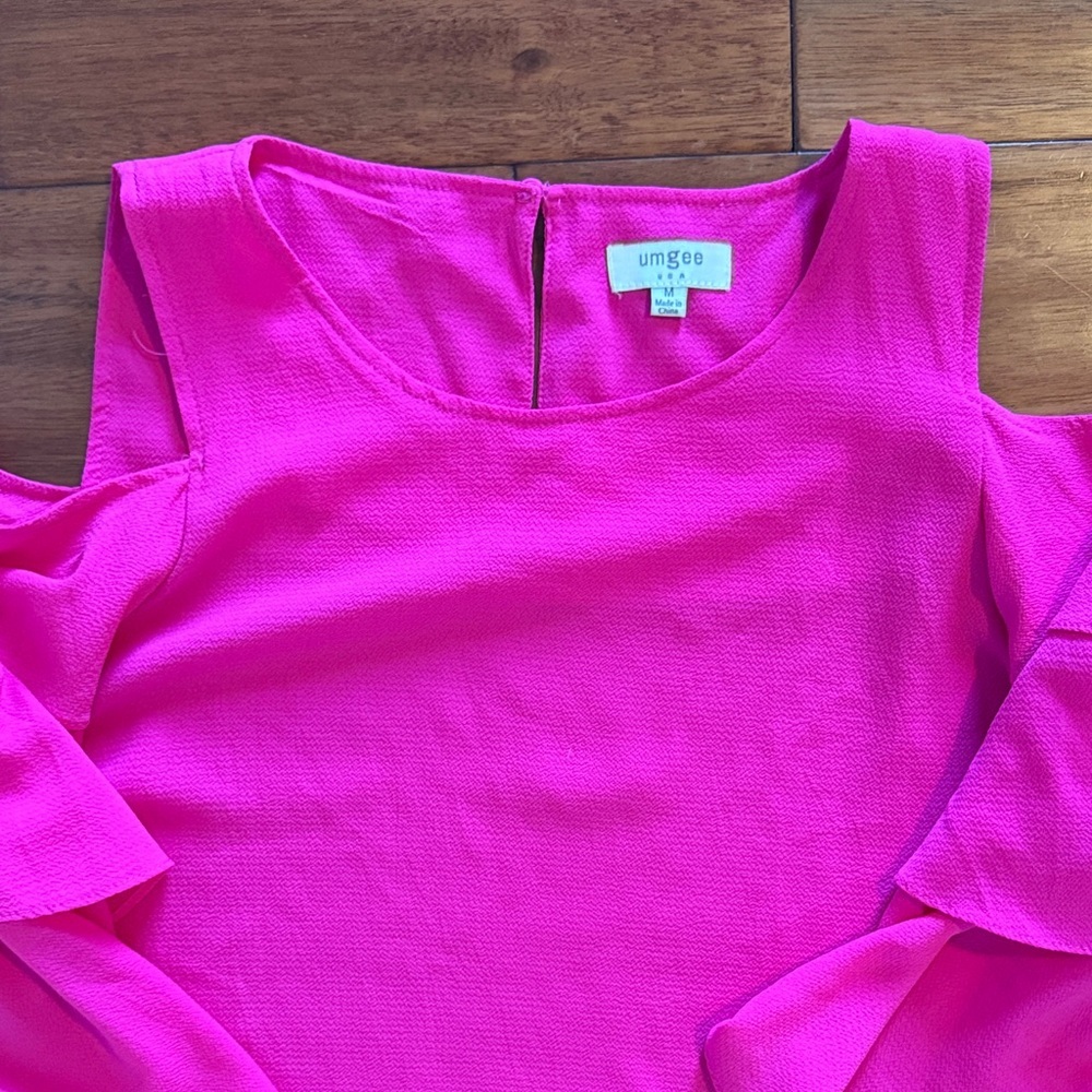 Cold-Shoulder Ruffle Blouse - Hot Pink - Picture 4 of 6